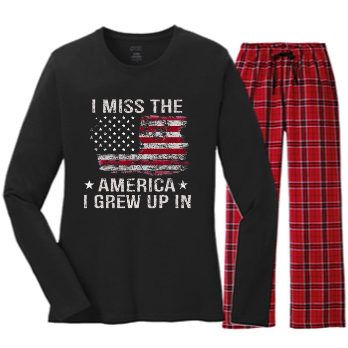 I Miss The America I Grew Up In American Usa Flag Vintage Women's Long Sleeve Flannel Pajama Set 