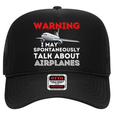 I May Talk About Airplanes Funny Pilot & Aviation Airplane High Crown Mesh Back Trucker Hat