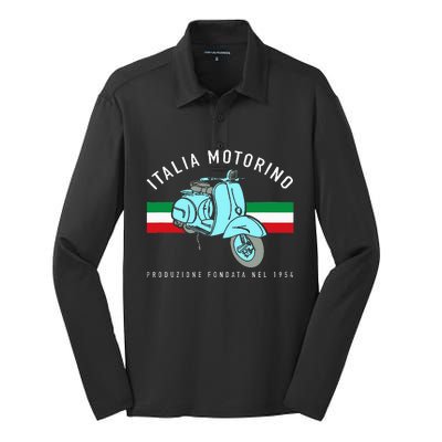 Italia Motorino Vintage Italian Scooter Italian Flag Silk Touch Performance Long Sleeve Polo