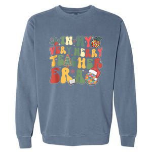 In My Very Merry Teacher Era Groovy Retro Teacher Christmas Meaningful Gift Garment-Dyed Sweatshirt