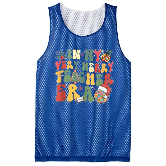 In My Very Merry Teacher Era Groovy Retro Teacher Christmas Meaningful Gift Mesh Reversible Basketball Jersey Tank