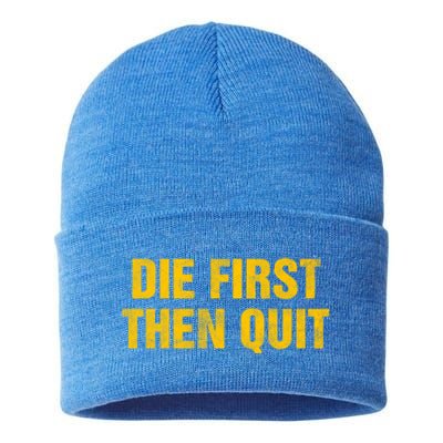 Inspirational Motivational Vintage Die First Then Quit Cool Gift Sustainable Knit Beanie