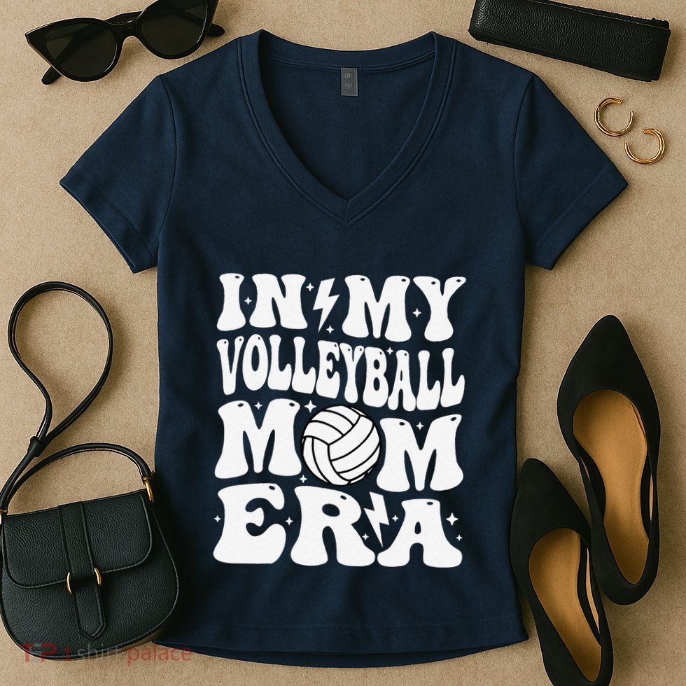 In My Volleyball Mom Era Funny Mama Mothers Day Groovy Women's V-Neck T-Shirt