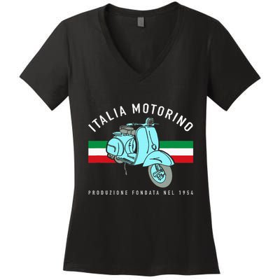 Italia Motorino Vintage Italian Scooter Italian Flag Women's V-Neck T-Shirt