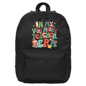 In My Very Merry Teacher Era Xmas Groovy Retro Christmas 16 in Basic Backpack