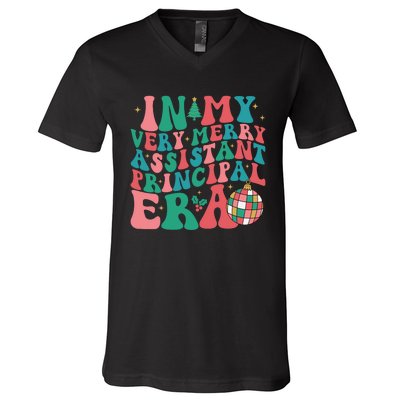 In My Very Merry Assistant Principal Era Groovy Christmas V-Neck T-Shirt