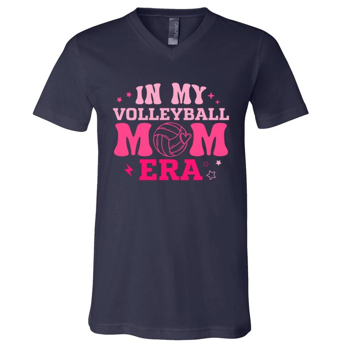 In My Volleyball Mom Era Groovy Volleyball Sport Player V-Neck T-Shirt