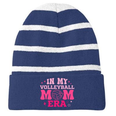 In My Volleyball Mom Era Groovy Volleyball Sport Player Striped Beanie with Solid Band