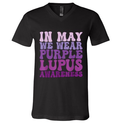 In May We Wear Purple Lupus Awareness Month Groovy V-Neck T-Shirt