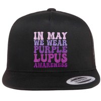 In May We Wear Purple Lupus Awareness Month Groovy Flat Bill Trucker Hat