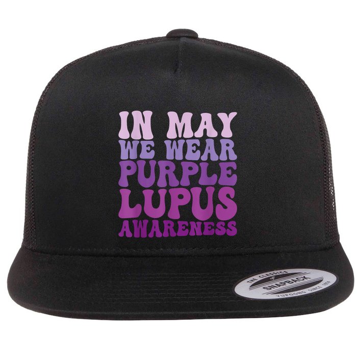 In May We Wear Purple Lupus Awareness Month Groovy Flat Bill Trucker Hat