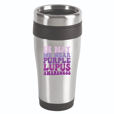 In May We Wear Purple Lupus Awareness Month Groovy 16oz Travel Tumbler
