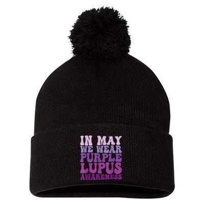 In May We Wear Purple Lupus Awareness Month Groovy Pom Pom 12in Knit Beanie