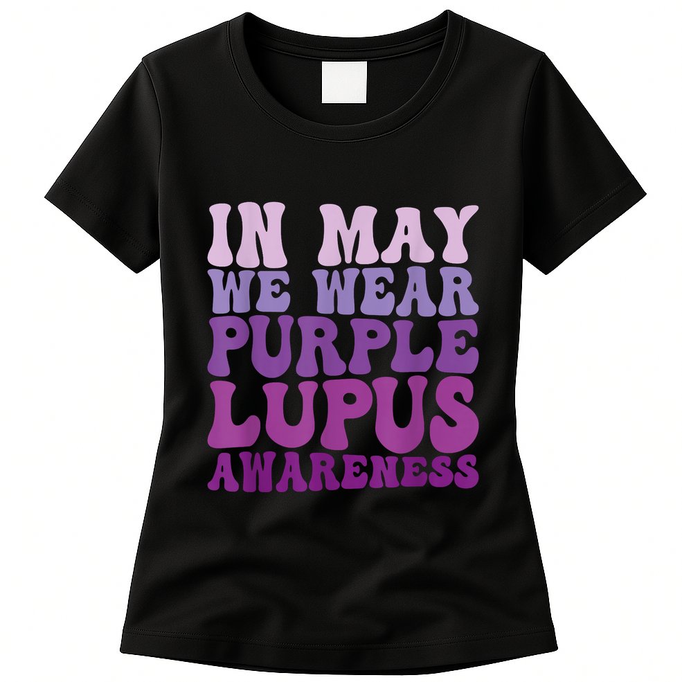 In May We Wear Purple Lupus Awareness Month Groovy Womens T-Shirt