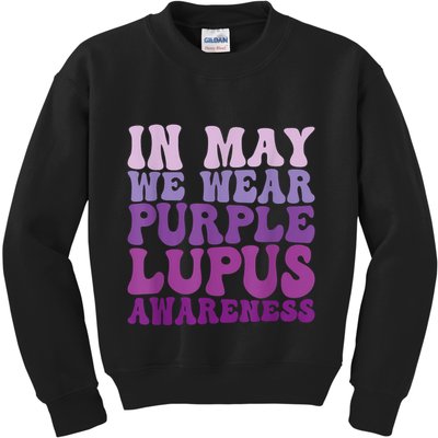 In May We Wear Purple Lupus Awareness Month Groovy Kids Sweatshirt