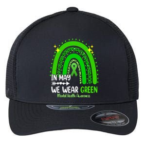 In May We Wear Green Mental Health Awareness Leopard Rainbow Flexfit Unipanel Trucker Cap