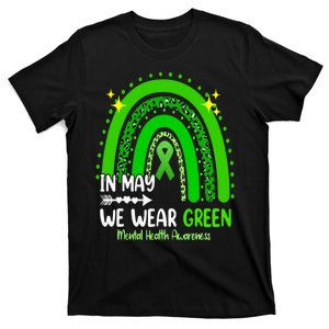 In May We Wear Green Mental Health Awareness Leopard Rainbow T-Shirt