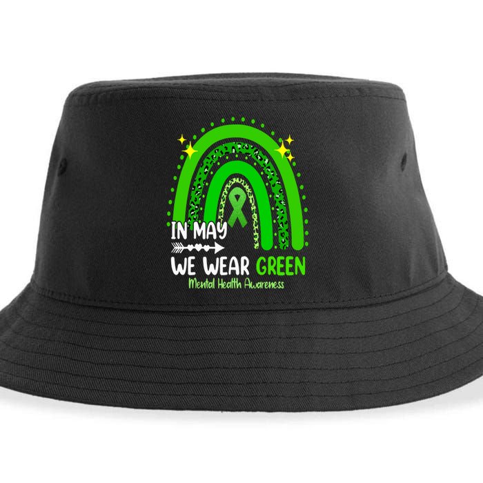 In May We Wear Green Mental Health Awareness Leopard Rainbow Sustainable Bucket Hat