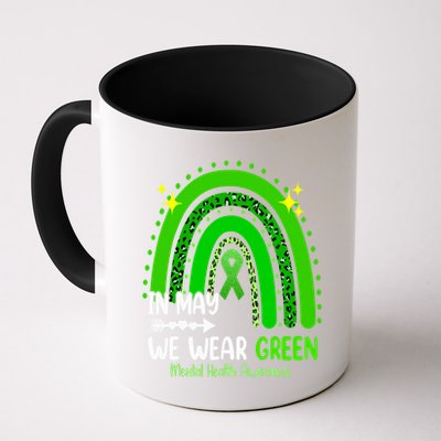 In May We Wear Green Mental Health Awareness Leopard Rainbow Mug