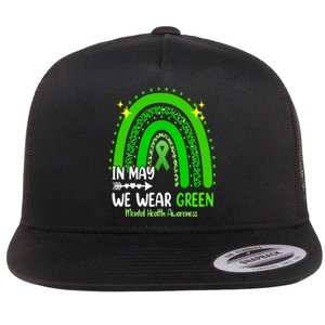 In May We Wear Green Mental Health Awareness Leopard Rainbow Flat Bill Trucker Hat