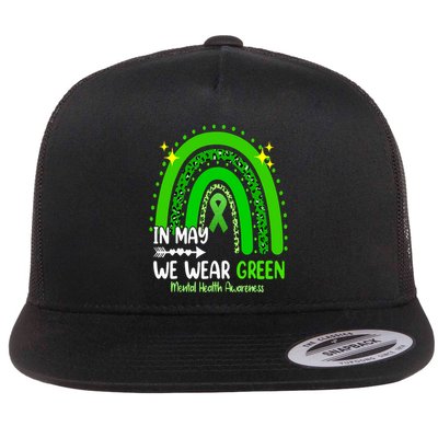 In May We Wear Green Mental Health Awareness Leopard Rainbow Flatbill Hat