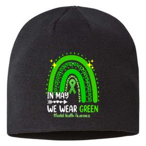 In May We Wear Green Mental Health Awareness Leopard Rainbow Sustainable Beanie