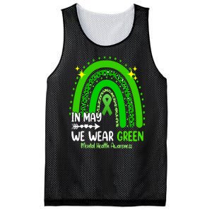 In May We Wear Green Mental Health Awareness Leopard Rainbow Mesh Reversible Basketball Jersey Tank