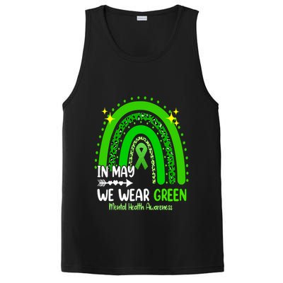 In May We Wear Green Mental Health Awareness Leopard Rainbow PosiCharge Competitor Tank