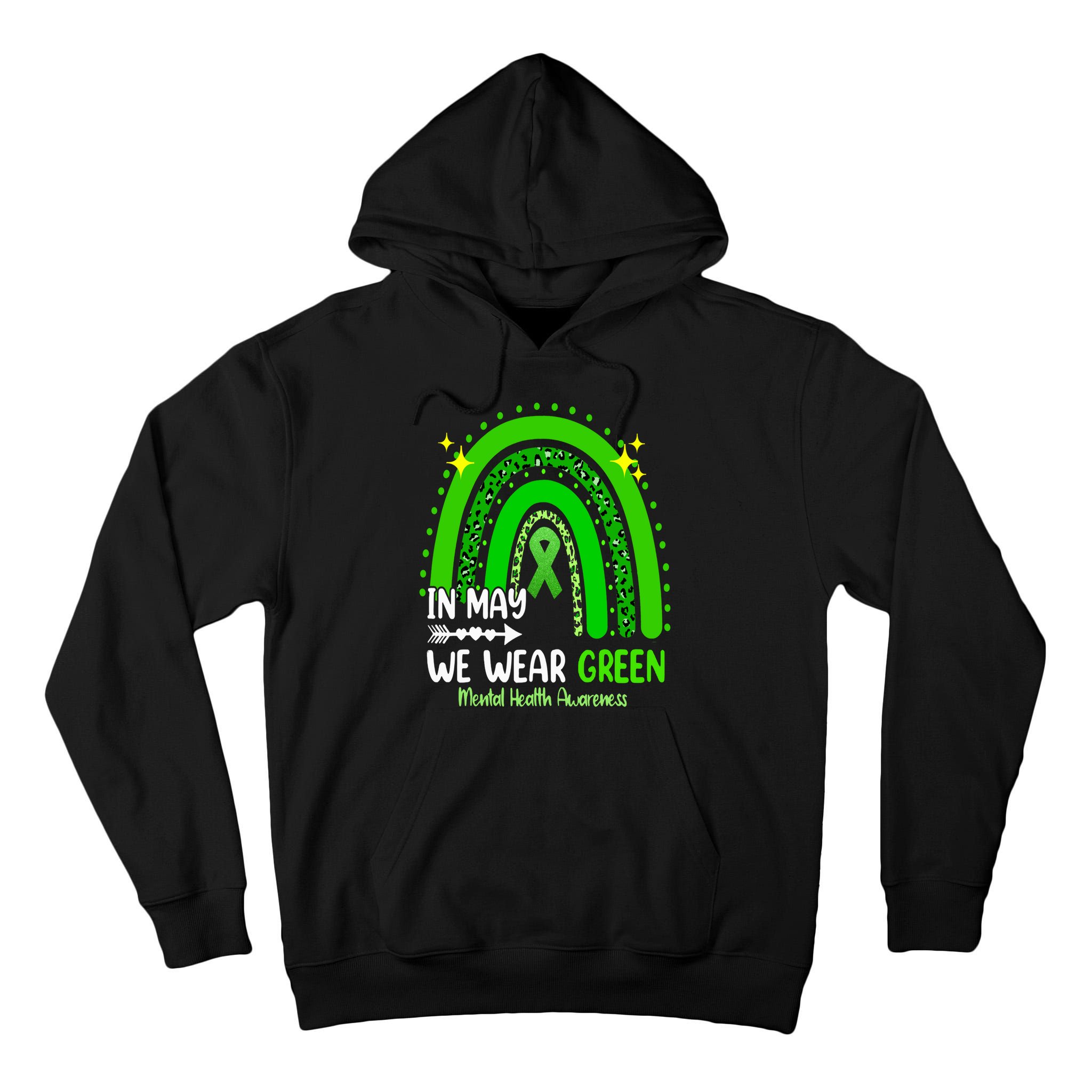 In May We Wear Green Mental Health Awareness Leopard Rainbow Tall Hoodie