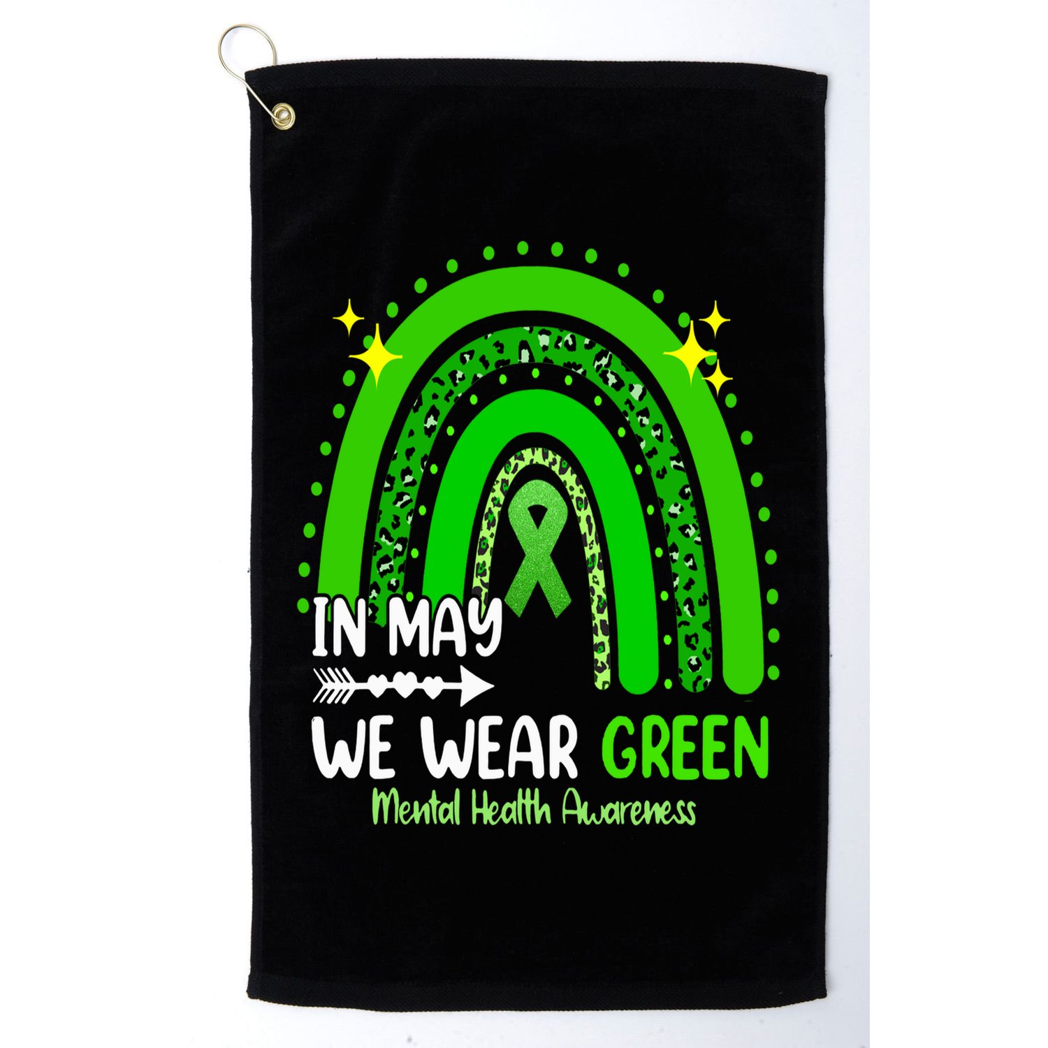 In May We Wear Green Mental Health Awareness Leopard Rainbow Golf Towel