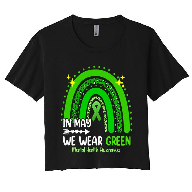 In May We Wear Green Mental Health Awareness Leopard Rainbow Crop Top