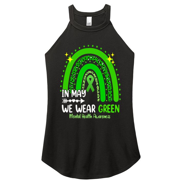 In May We Wear Green Mental Health Awareness Leopard Rainbow Women's Perfect Tri Rocker Tank