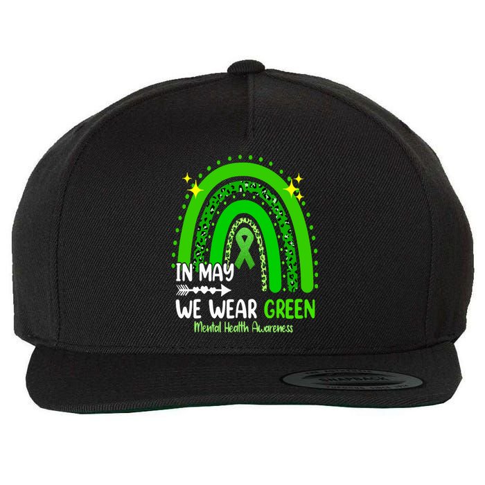 In May We Wear Green Mental Health Awareness Leopard Rainbow Wool Snapback Cap