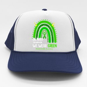 In May We Wear Green Mental Health Awareness Leopard Rainbow Trucker Hat