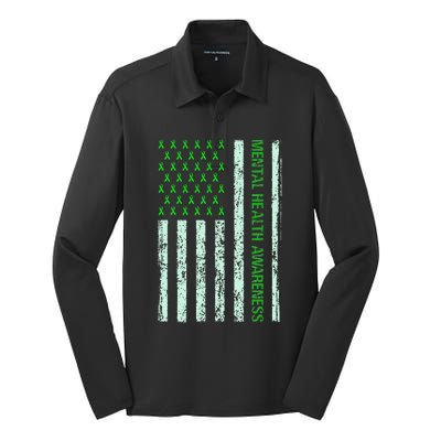 In May We Wear Green Mental Health Awareness Month Silk Touch Performance Long Sleeve Polo