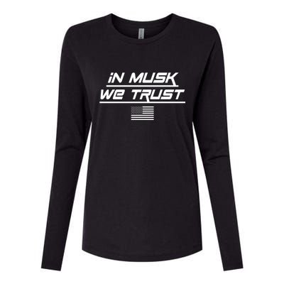 In Musk We Trust USA Flag Elon Funny Womens Cotton Relaxed Long Sleeve T-Shirt