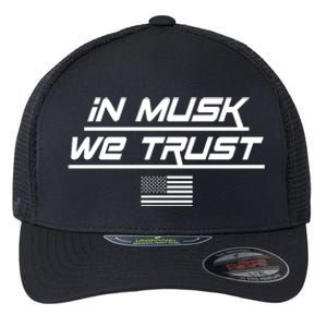 In Musk We Trust USA Flag Elon Funny Flexfit Unipanel Trucker Cap