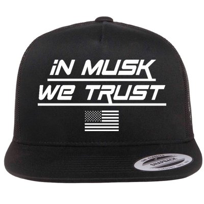 In Musk We Trust USA Flag Elon Funny Flat Bill Trucker Hat