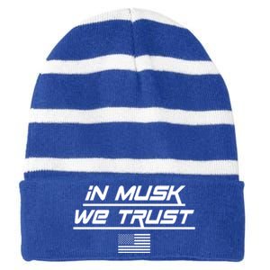 In Musk We Trust USA Flag Elon Funny Striped Beanie with Solid Band