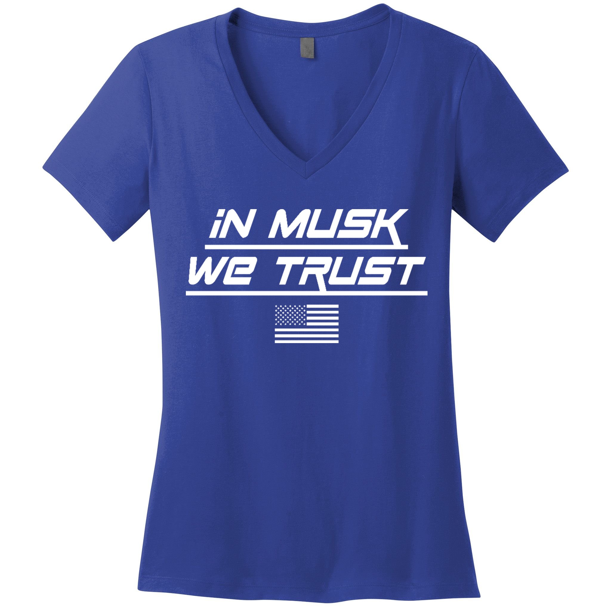In Musk We Trust USA Flag Elon Funny Women's V-Neck T-Shirt