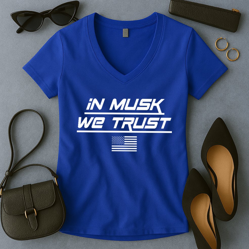 In Musk We Trust USA Flag Elon Funny Women's V-Neck T-Shirt