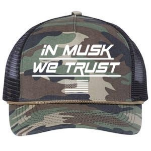 In Musk We Trust USA Flag Elon Funny Retro Rope Trucker Hat Cap