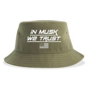 In Musk We Trust USA Flag Elon Funny Sustainable Bucket Hat