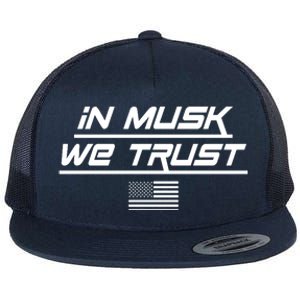 In Musk We Trust USA Flag Elon Funny Flat Bill Trucker Hat