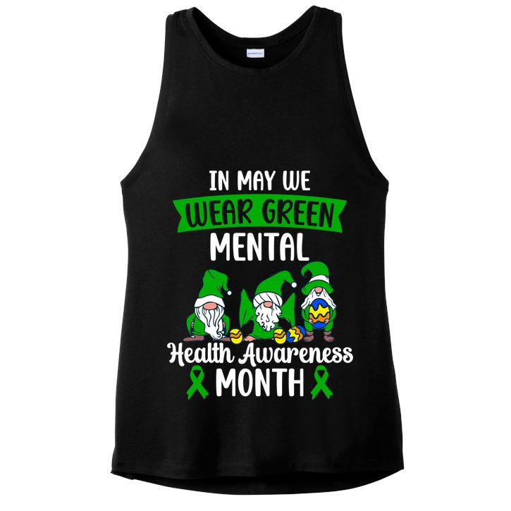 In May We Wear Green Mental Health Awareness Gnome Ladies PosiCharge Tri-Blend Wicking Tank