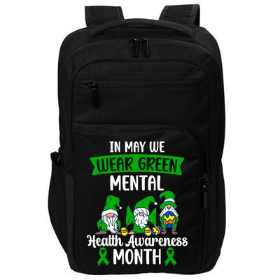 In May We Wear Green Mental Health Awareness Gnome Impact Tech Backpack