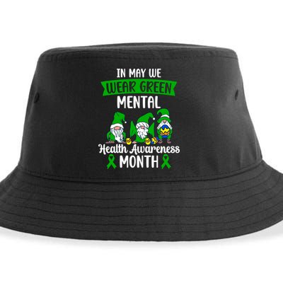 In May We Wear Green Mental Health Awareness Gnome Sustainable Bucket Hat