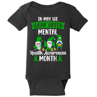 In May We Wear Green Mental Health Awareness Gnome Baby Bodysuit