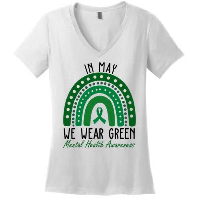 In May We Wear Green For Mental Health Awareness Women's V-Neck T-Shirt