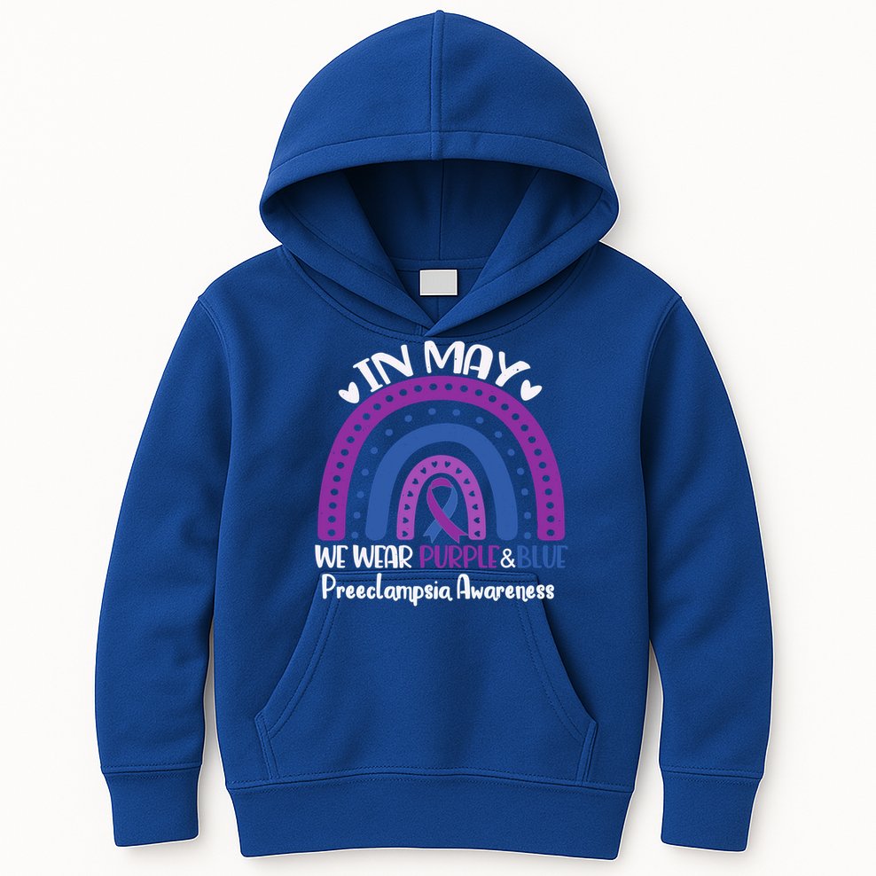 In May We Wear Purple And Blue Preeclampsia Awareness Meaningful Gift Kids Hoodie